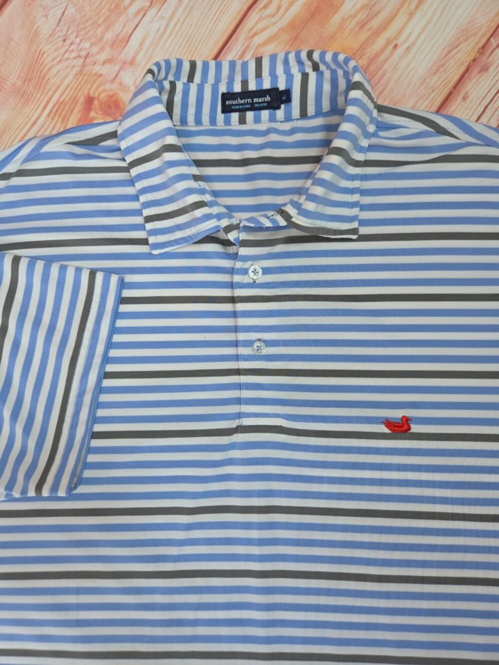 Southern Marsh Mens Striped Polo Size XL Blue Gray White